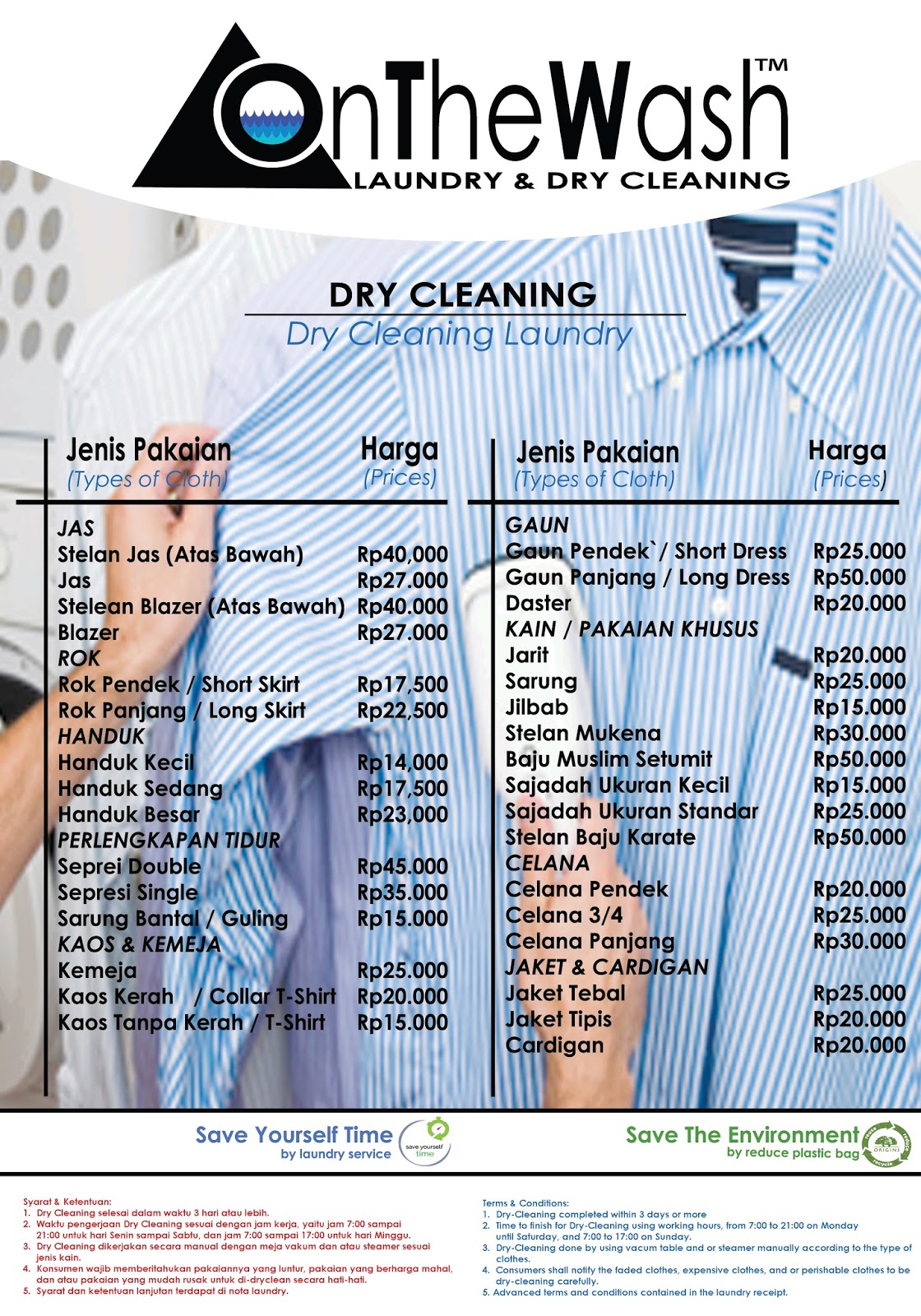 OnTheWash DAFTAR HARGA DRY CLEANING 2016