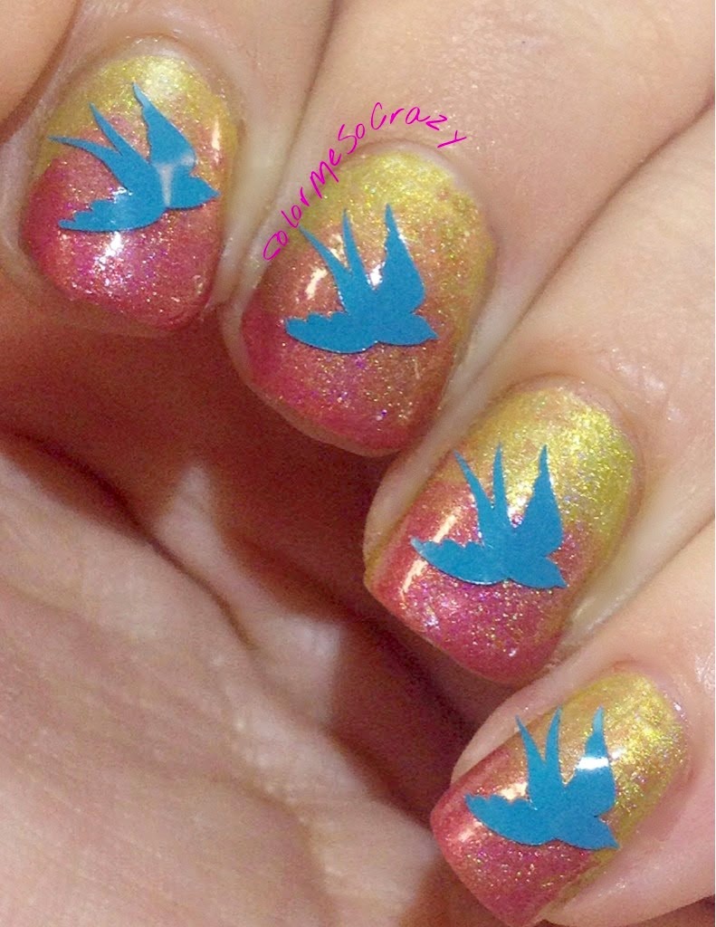 Sparrow Decals from YouPolish over Blue Eyed Girl Lacquers Polish