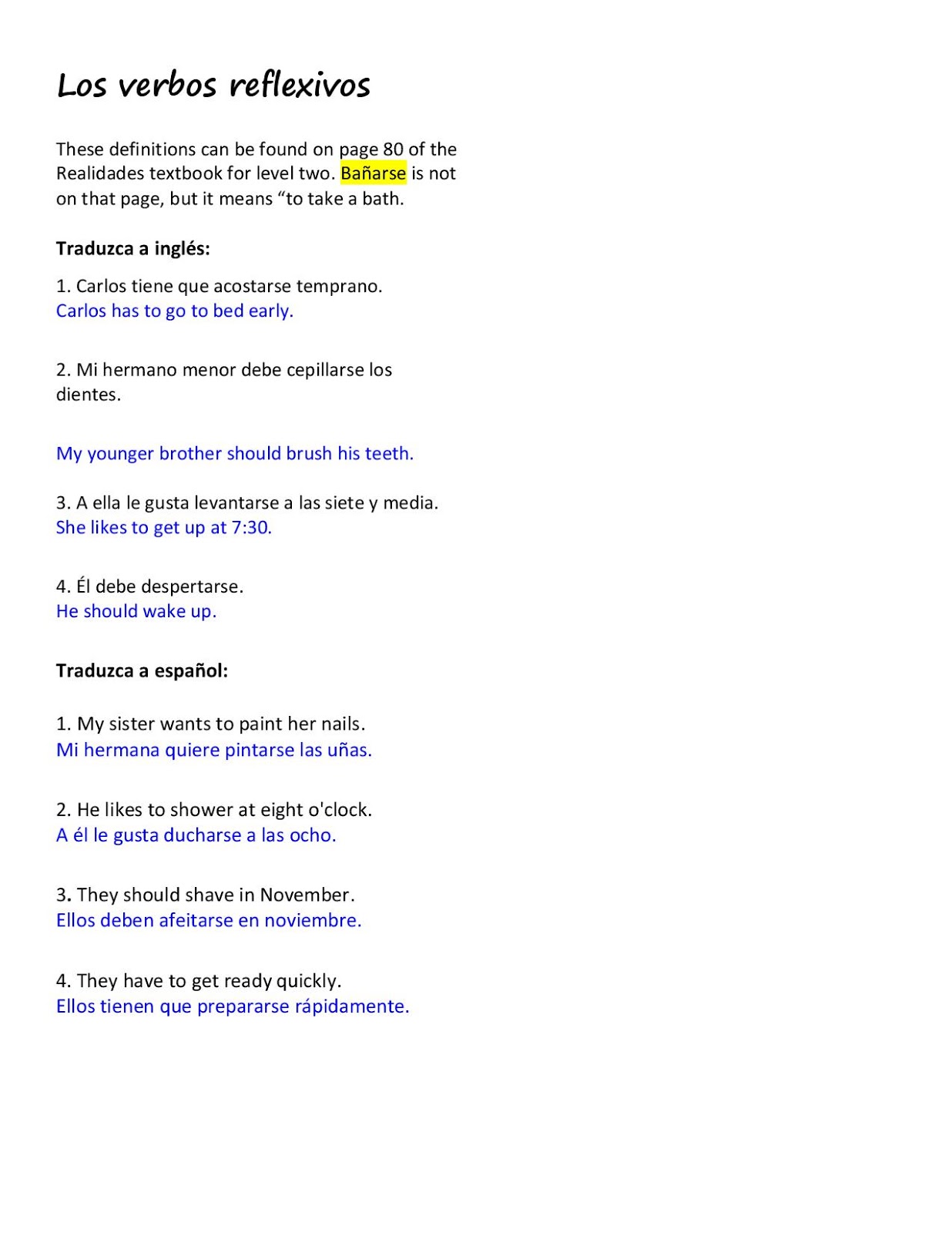 clases-de-espa-ol-answer-key-on-packet-given-tuesday-08-2015-reflexive-verbs