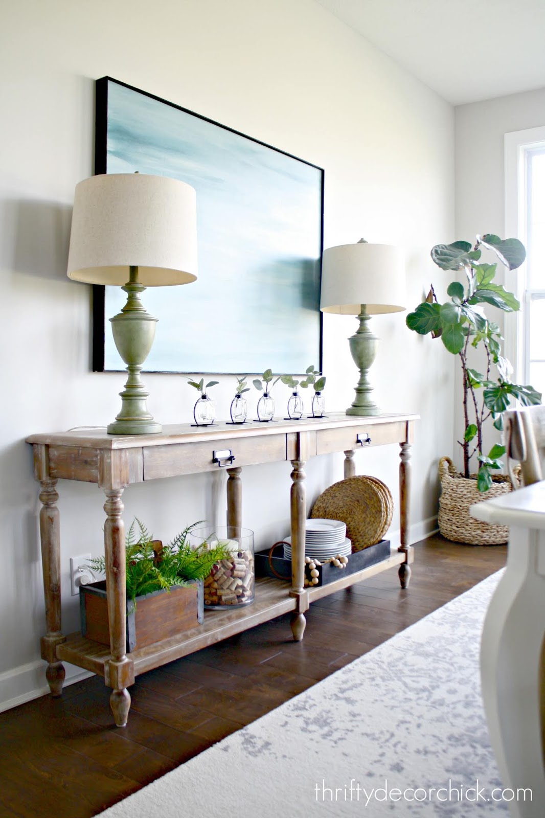 Long buffet with legs in dining room