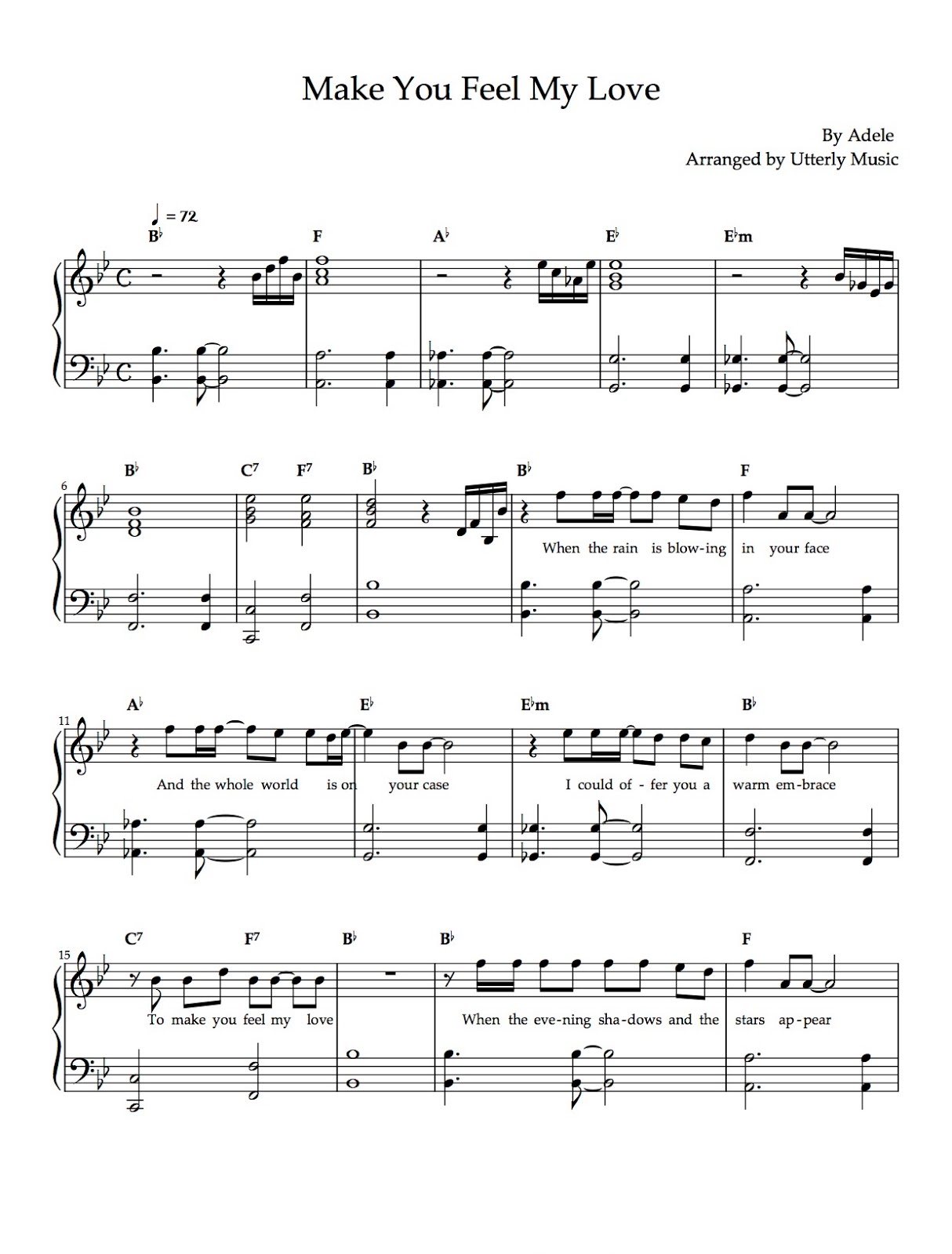 Make You Feel My Love Piano Chords Utterly Music: [Piano Scores] Make You Feel My Love by Adele