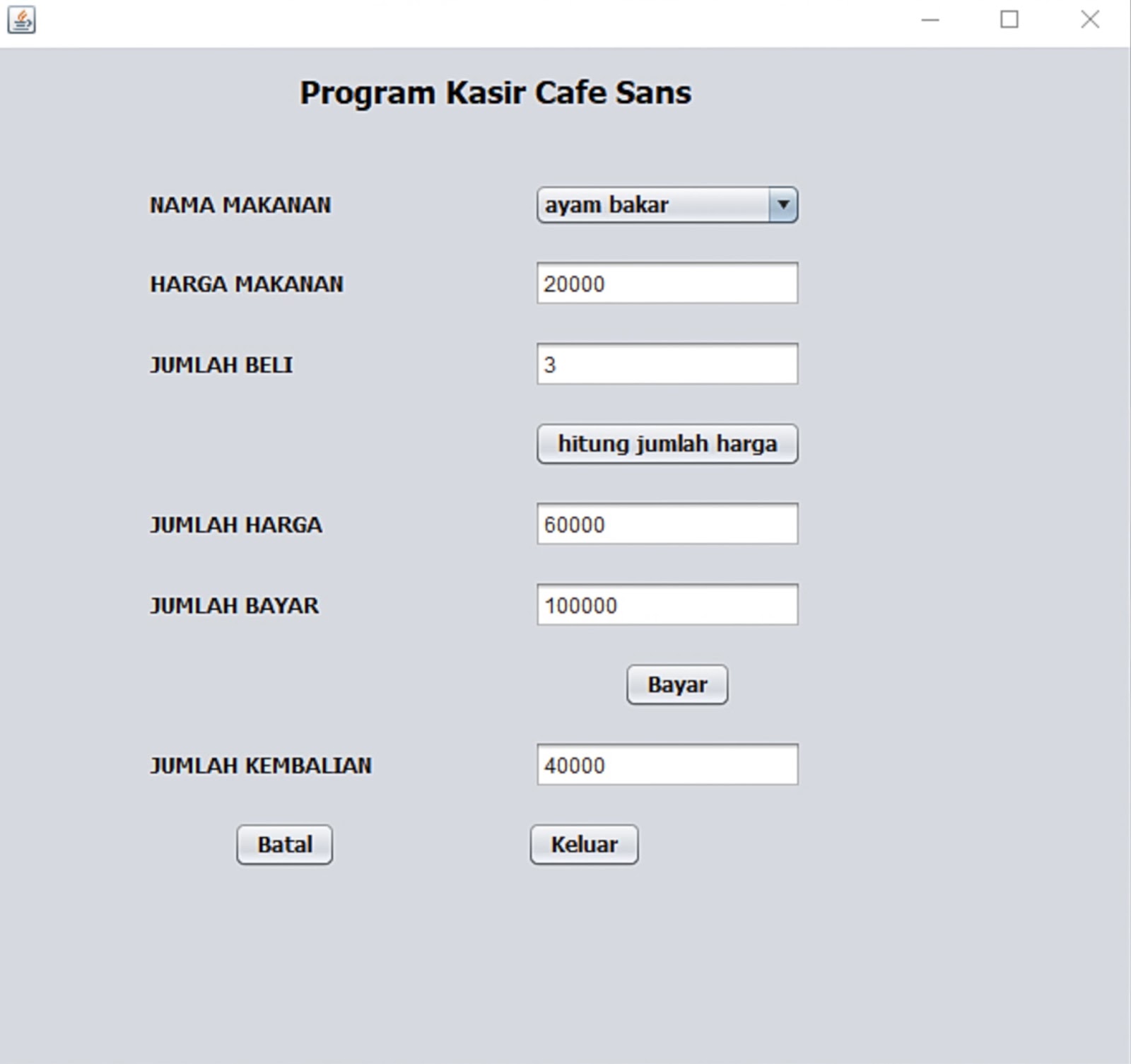 Program Kasir Cafe Sederhana Menggunakan Aplikasi Netbeans Smk Bina Kerja