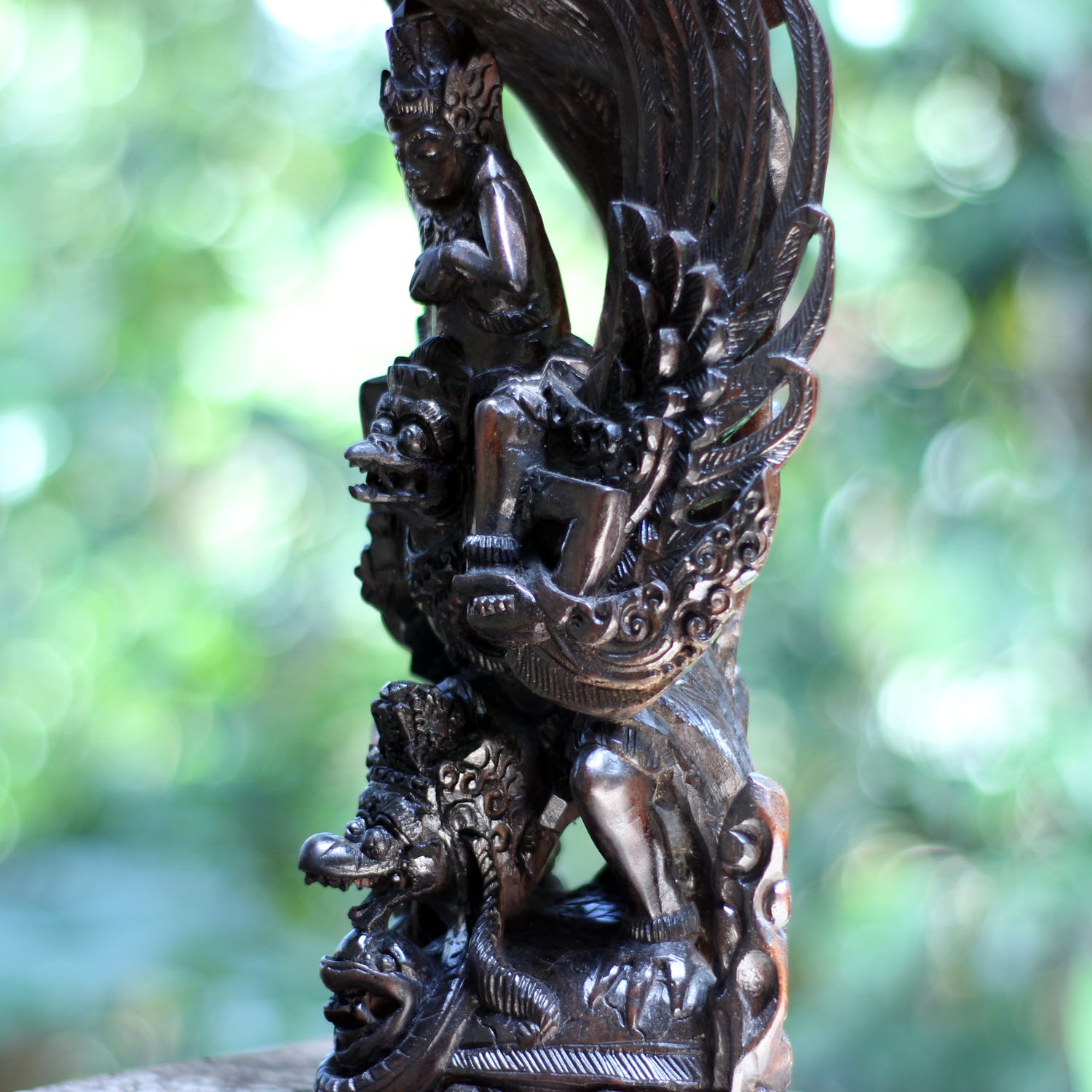Indonesia Bali Garuda Bird GWK 12" RoseWood Statue Wood Carving Signed