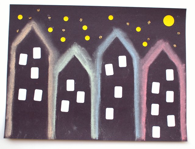 Spooky City Skylines- Easy Halloween chalk project for kids