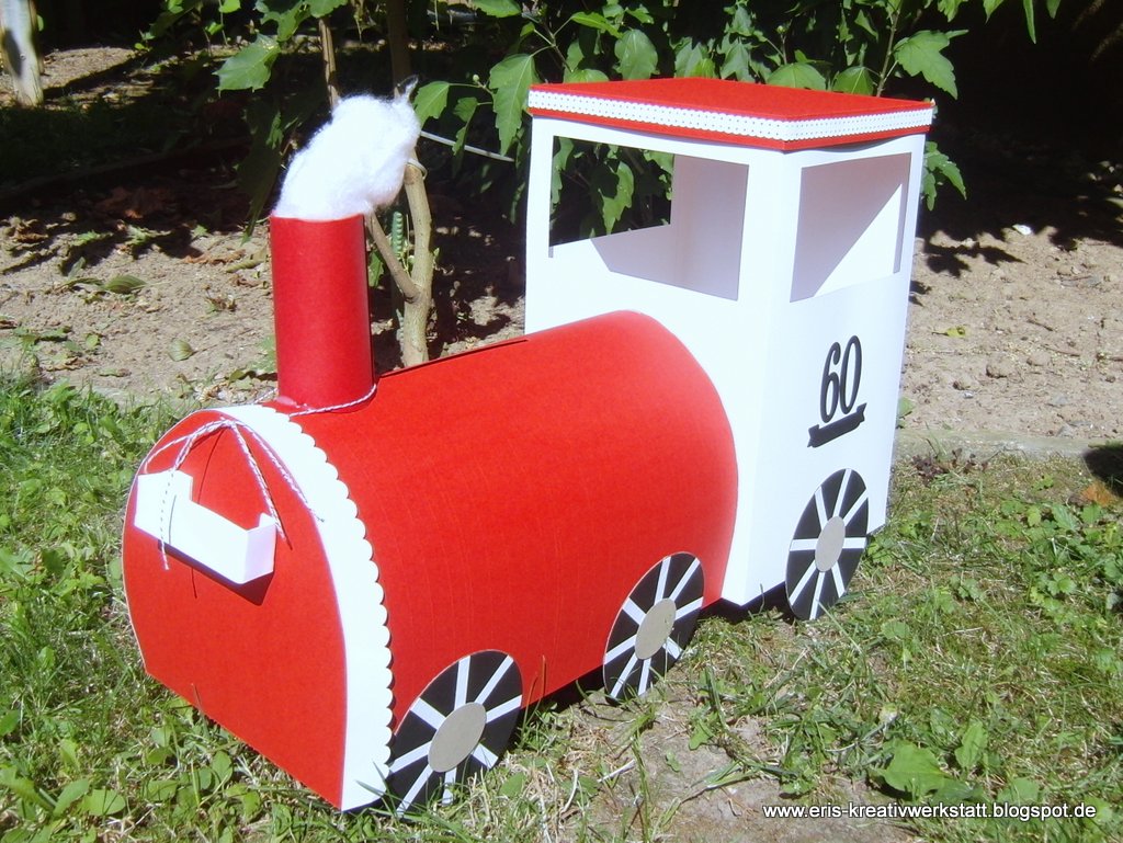 Eri's Kreativwerkstatt: Rot-weiße Eisenbahn Verpackung zum 60. Geburtstag