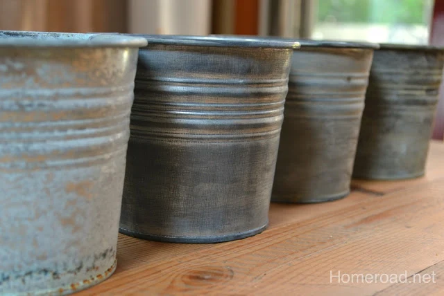 Shiny  buckets with an antiqued look