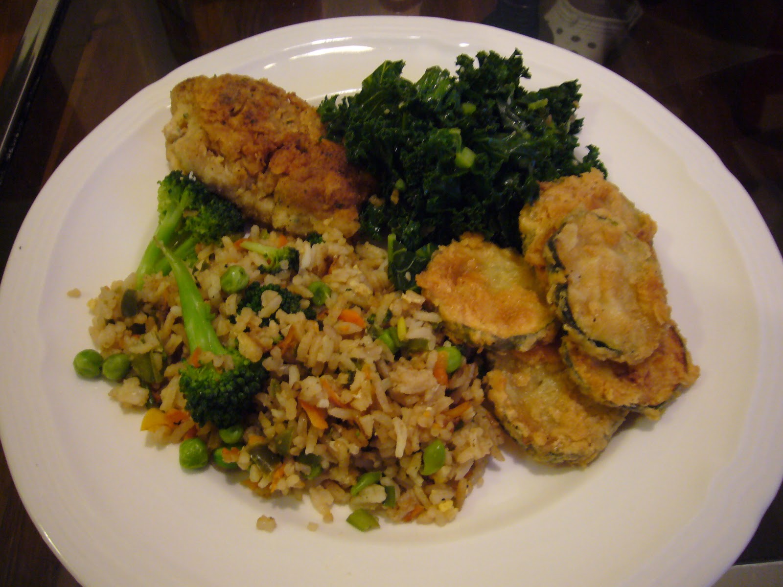 Koko's Kitchen Country Fried Seitan, Sesame Kale, Fried Zucchini