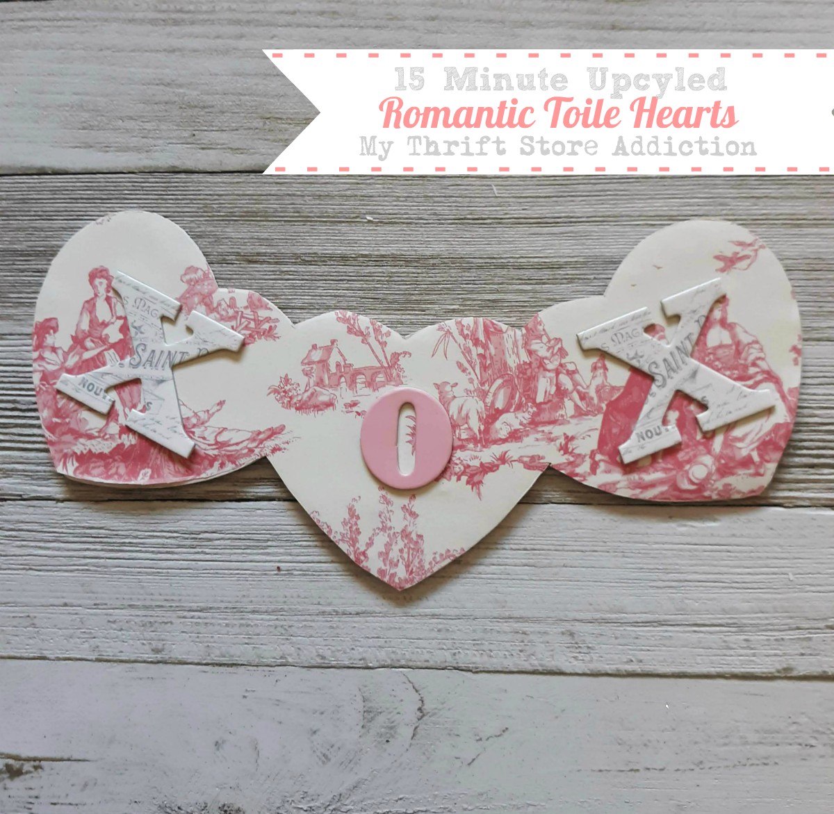 upcycled romantic toile hearts