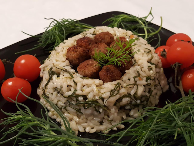 Risotto con agretti e polpettine all'aneto