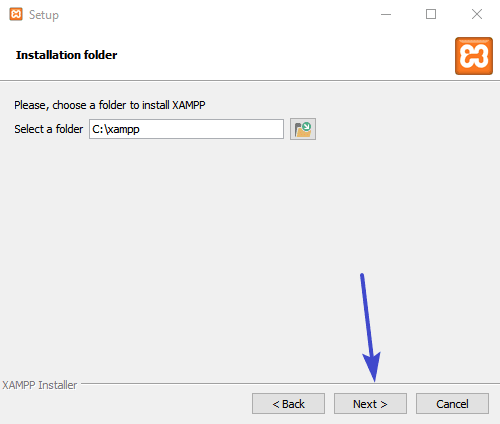 choose folder to install XAMPP