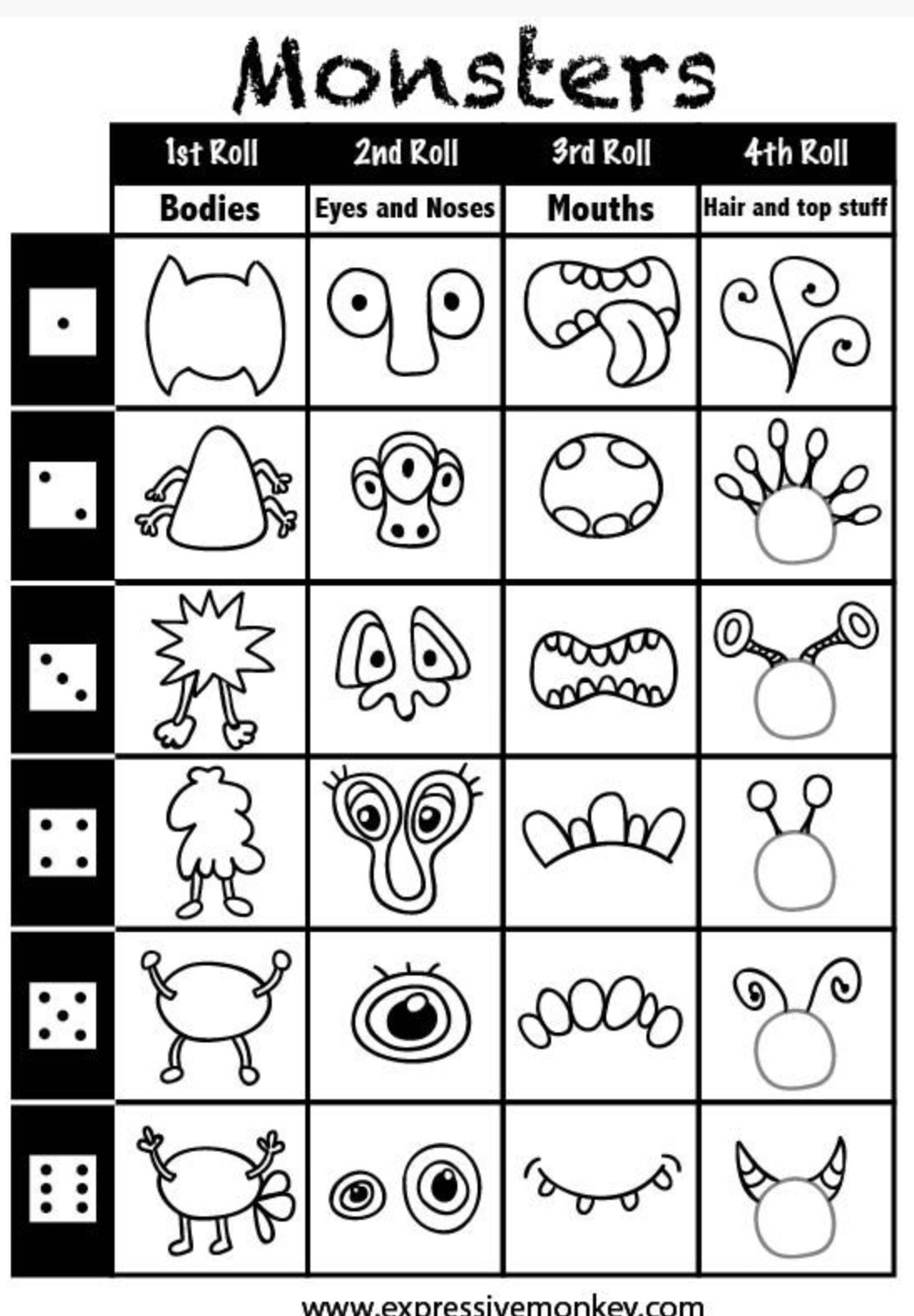 Roll A Monster Dice Game Free Printable