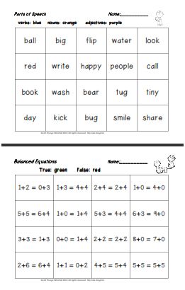 I Dream of First Grade: Splat, Parts of Speech, Balanced Equations Freebies