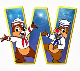Alfabeto de personajes Disney con letras grandes W Chip y Chop. 
