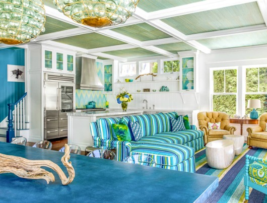 Bright Blue and Green Living Room