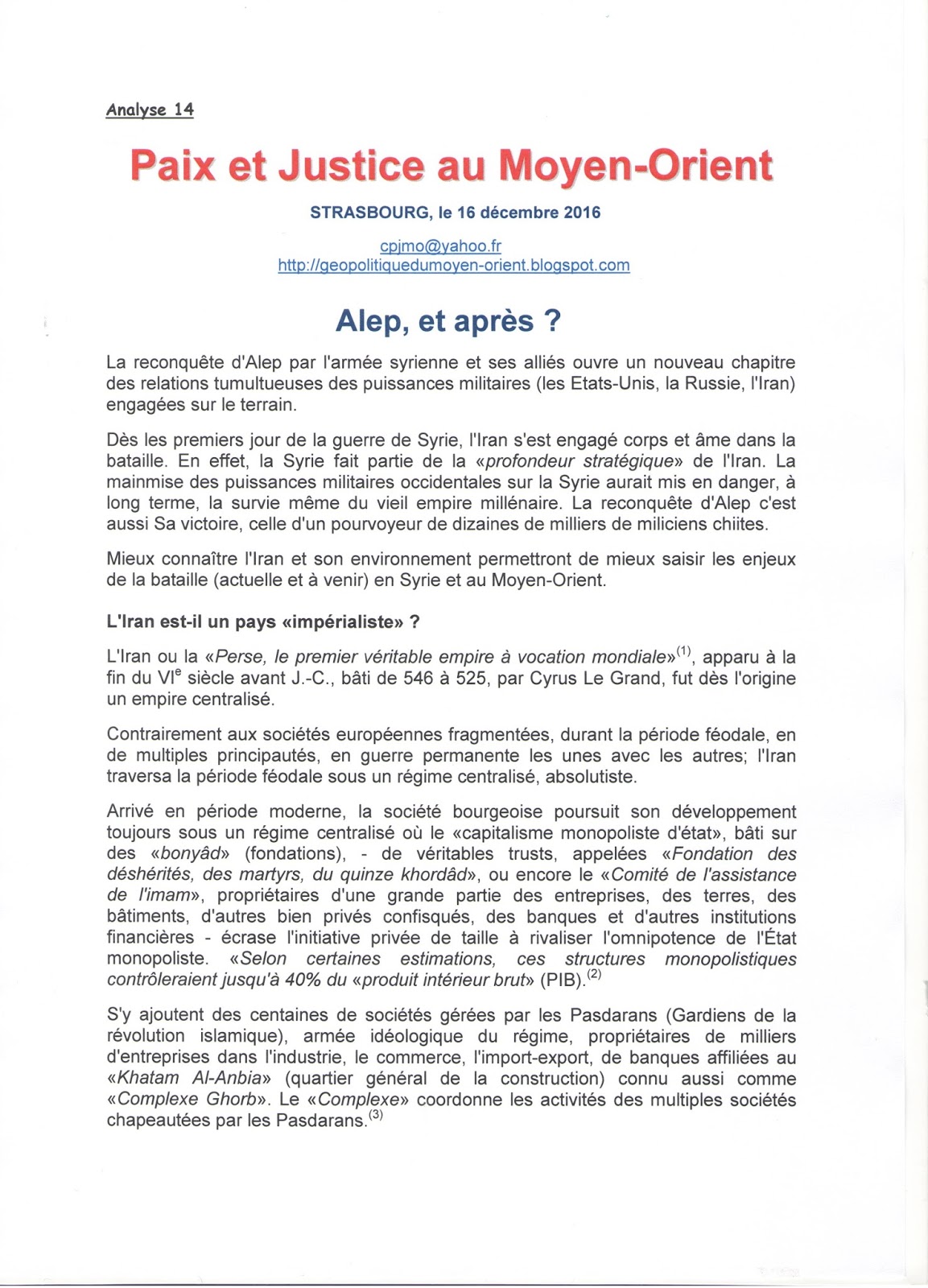 Geopolitique Du Moyen Orient Decembre 2016