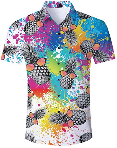 Mens Beach Hawaiian Shirt 3D Print Summer Shirt Mens Short Sleeve Shirt Casual Cotton Hawaiian Loose Button Down Shirts Tops