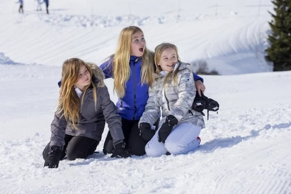King Willem-Alexander, Queen Maxima, Princess Amalia, Princess Alexia, Princess Ariane,Princess Beatrix, Prince Constantijn, Princess Laurentien, Countess Eloise, Count Claus-Casimir and Countess Leonore during their wintersport holidays in Lech am Ahlberg