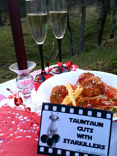 Star Wars Party Food Label and Recipe - Tauntaun Guts with Starkillers aka Spaghetti with Meatballs