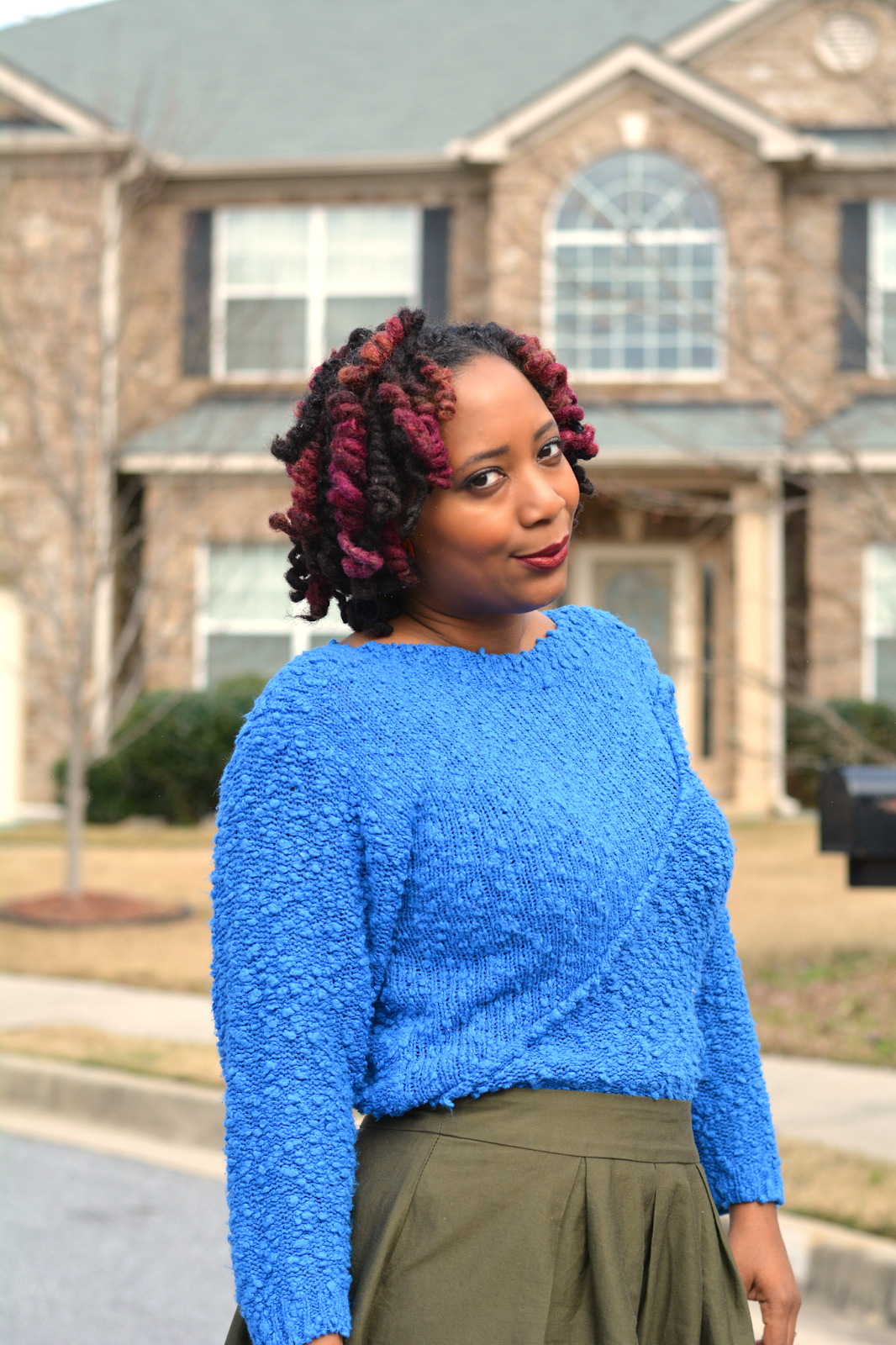 olive green blue outfit