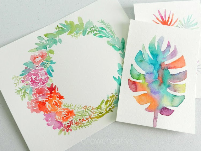 Original Watercolor Floral Wreath and Tropical Palm Fronds by Elise Engh: growcreative