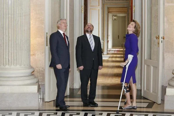 King Philippe, Martin Schulz and Queen Mathilde - Queen Mathilde Style