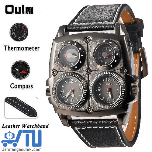 Jam tangan Oulm steampunk with compass & thermometer