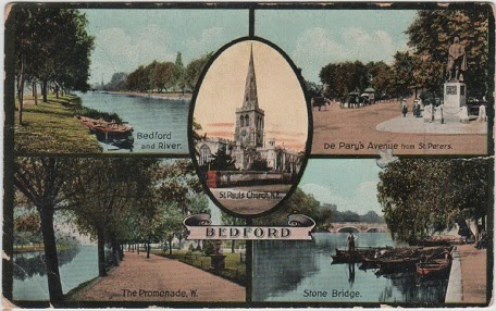 Vintage multiview postcard of Bedford