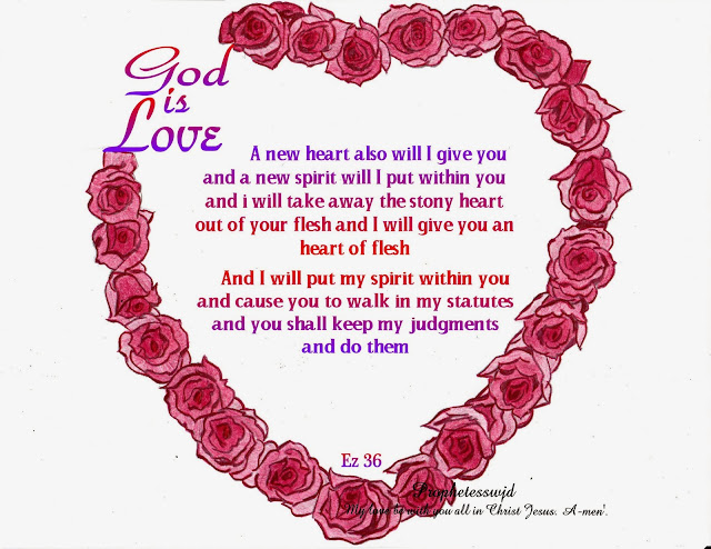 heart of red roses with God is love written on the side with scripture verse written in the center