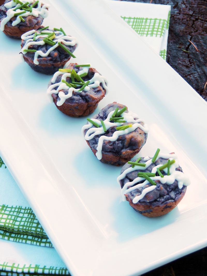 Purple Potato Puffs - Move over tater tots, these tasty potato puffs are the new kid in town! A delicious little potato bite with Parmesan cheese, Greek yogurt, and chives, all wrapped up in a cute little purple package. Perfect for your next party or get together! From www.bobbiskozykitchen