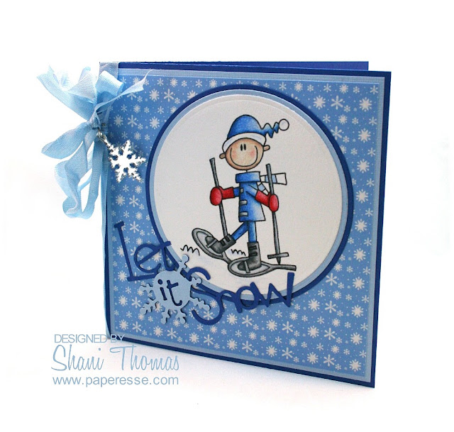 Bugaboo snow shoe digital stamp Christmas card, card design by Paperesse.