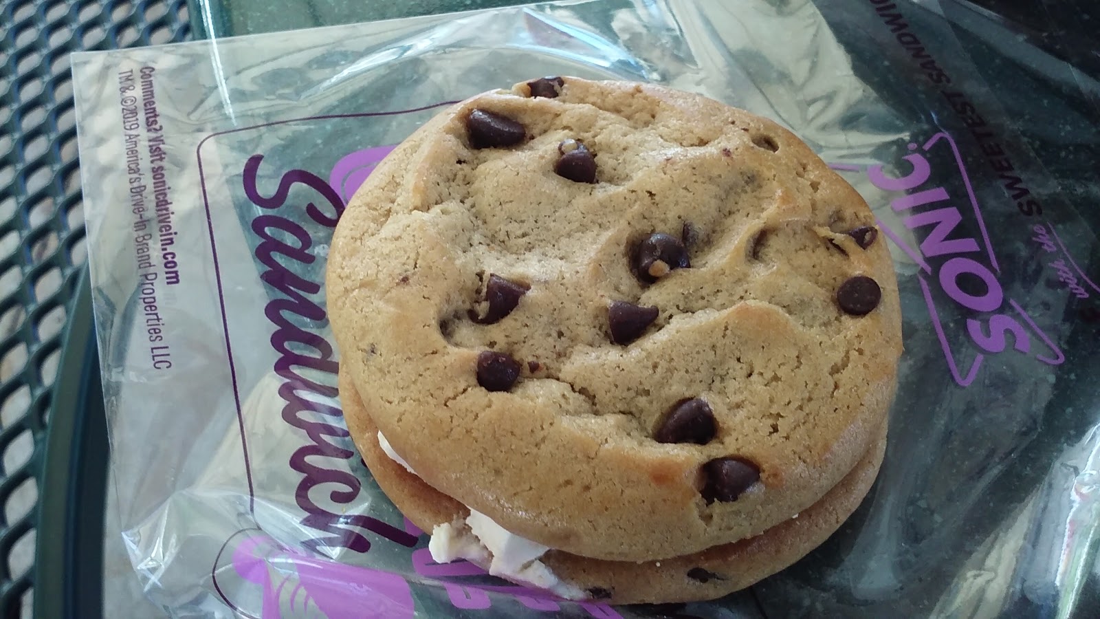 The Adventurous food guy Sonic Chocolate Chip Cookie Ice Cream Sandwich