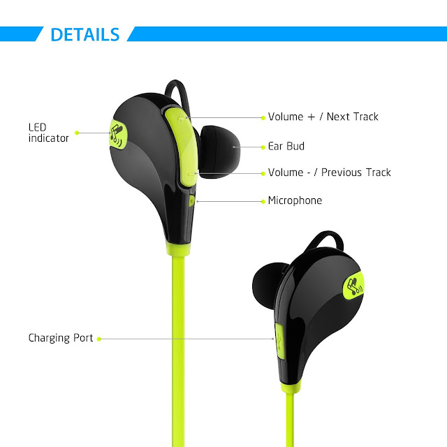 Soundpeats Qy7 Mini Lightweight Wireless Sports Headset (Black/Green).