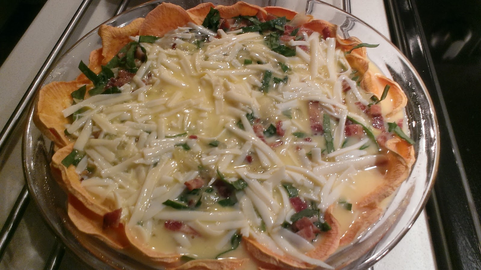 Connected in the Kitchen Bacon & Spinach Quiche with Sweet Potato Crust
