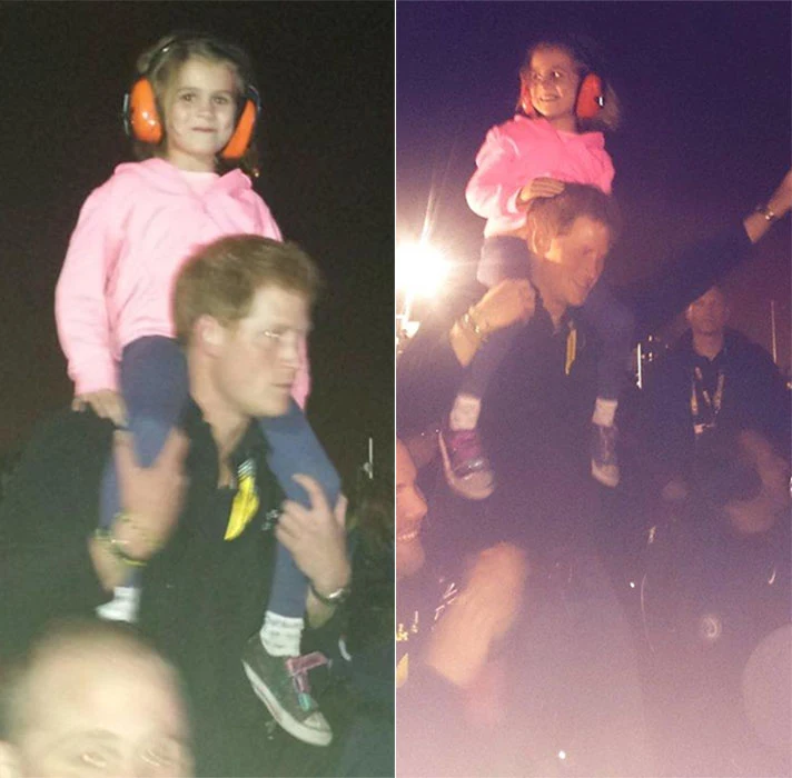 Party prince: Harry picked up Isabelle Nixon, five, put her on his shoulders and danced for the rest of the gig - See more at: http://www.georgianewsday.com/news/regional/289782-prince-harry-comes-to-aid-of-tearful-little-girl-at-invictus-games-closing-ceremony.html#sthash.JOAJEYZR.dpuf
