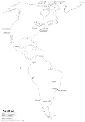 Mapa mudo de America, principales ciudades de America