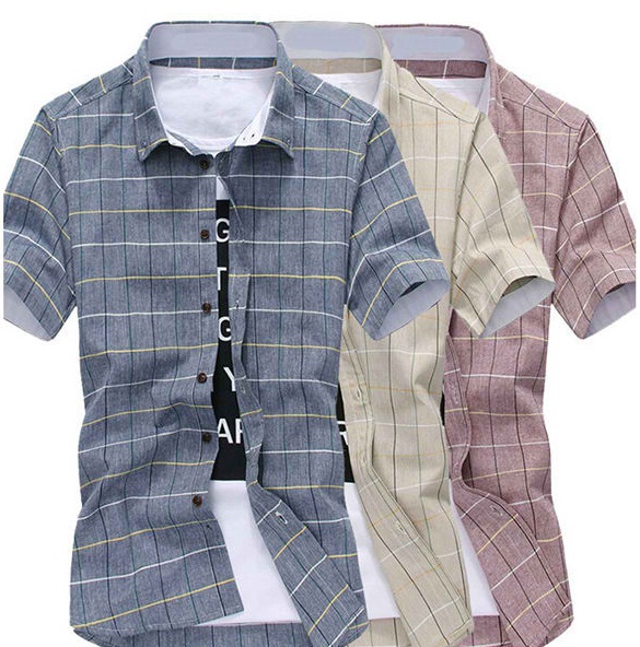 Men Shirt Slim Grid Style M-5XL Size 5 Colors
