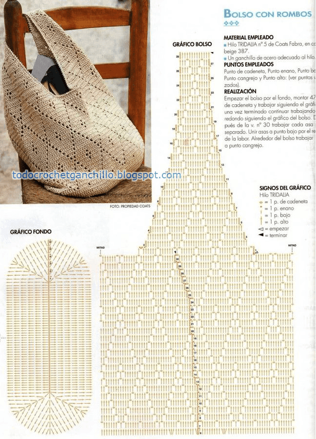 Cómo bolso punto rombos crochet patron y video