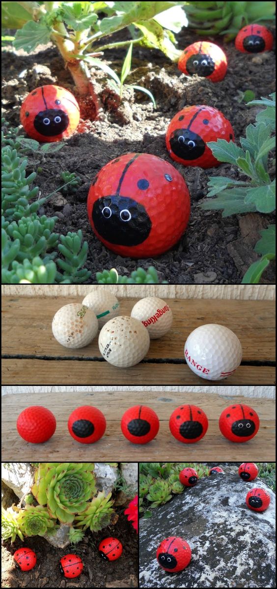 recycle unused golf balls make a cute decoration for your garden all