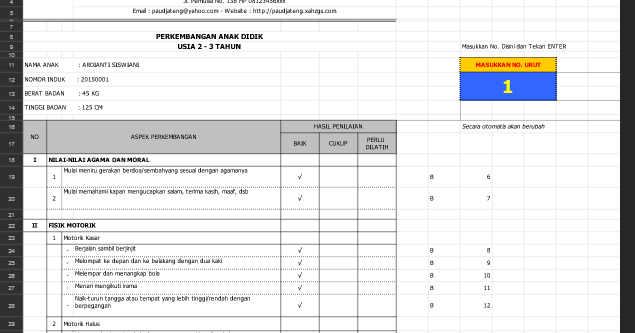 Aplikasi Raport PAUD/ KB Kelompok Usia 23 Tahun Kurikulum
