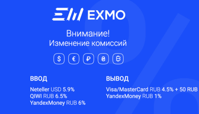 Изменение комиссии вывода денег с биржи Exmo