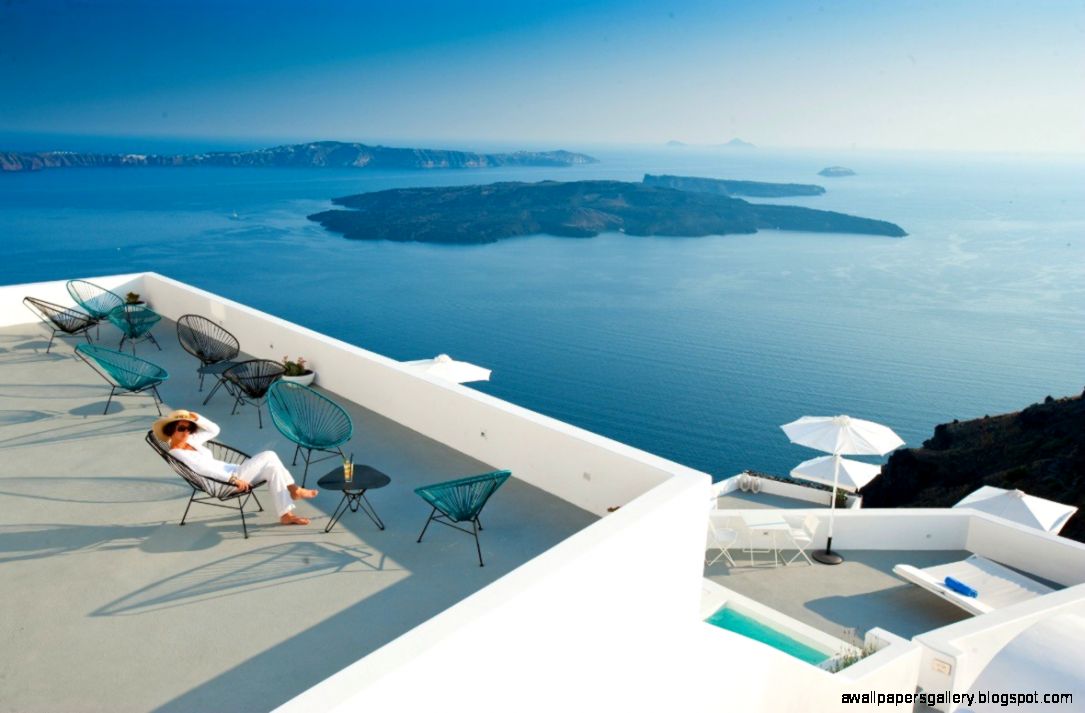 santorini deck with amazing ocean view  Interior Design Ideas