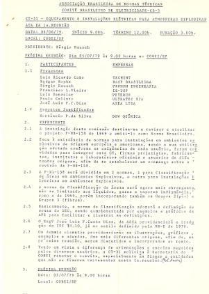 Ata da primeira reunião do Subcomitê SC-31 do Cobei - Atmosferas explosivas - 06/06/1979