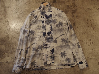 engineered garments classic shirt in white with navy surf print