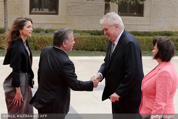 King Abdullah II of Jordan and Queen Rania of Jordan receive President of the Czech Republic Milos Zeman