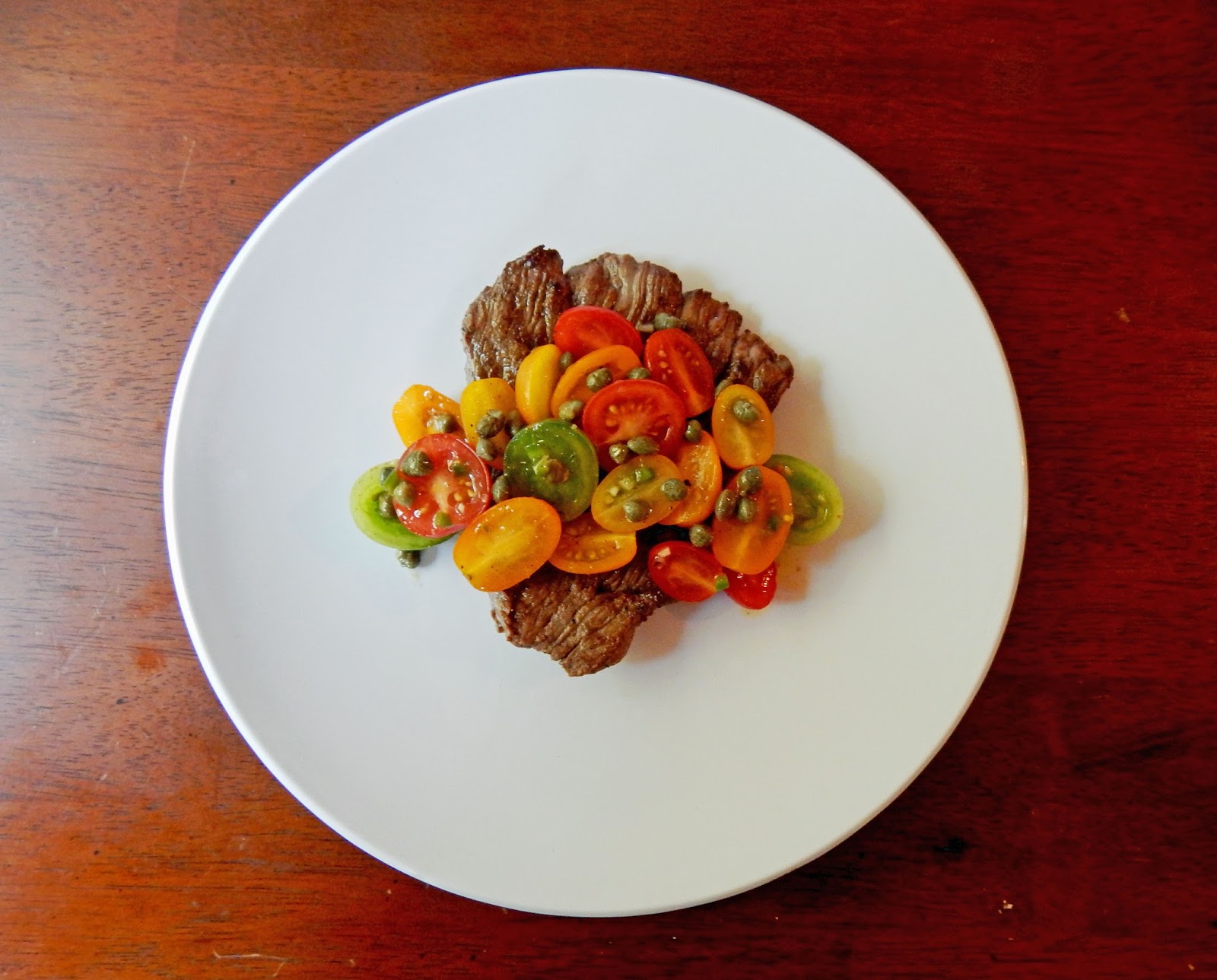 The Nerdy Chef Flank Steak with Tomato Caper Relish