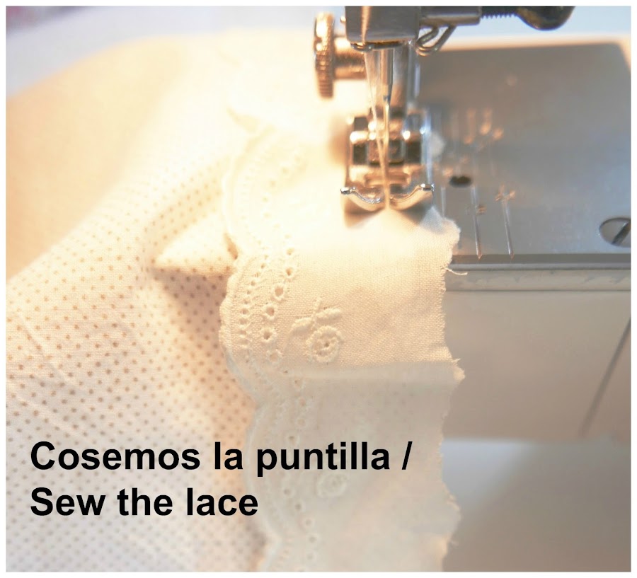 Cosido de la puntilla del vestido