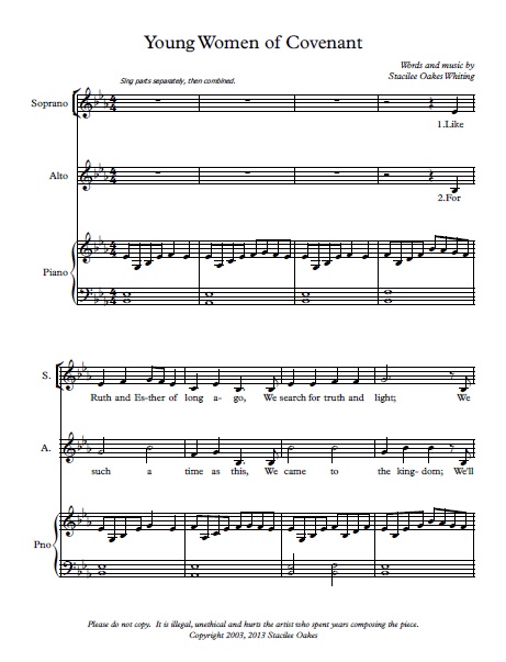 free lds sheet music, yw holy places song