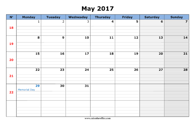 May 2017 Blank Calendar Template | PDF Template