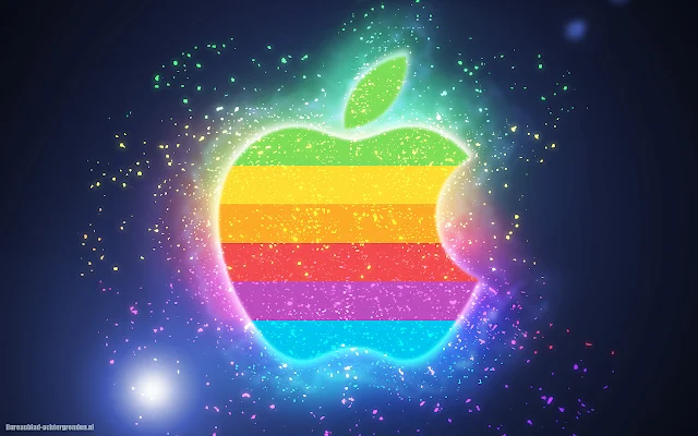 Gekleurde lichtgevende iPhone achtergrond met Apple logo