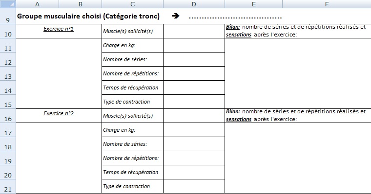 EXCEL ET L'EPS: CP5: Fiche Évaluation Musculation, lycée, voie générale